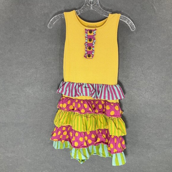 Mustard Pie Dress Girls 8 Lace Ruffle Sleeveless‎ Tiered Button Country Twirl - Picture 1 of 9